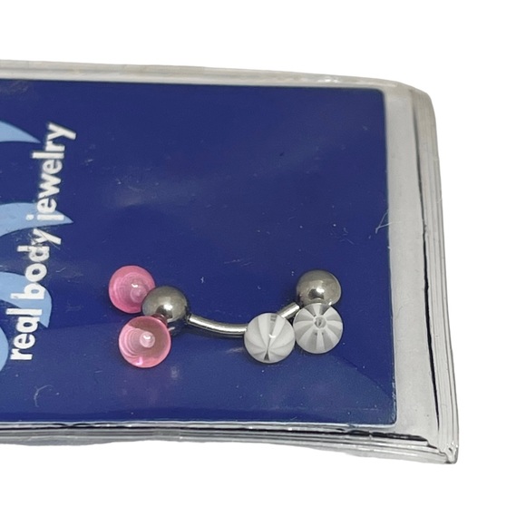new Claire’s 𖦹 16G Surgical Steel 3 in 1 Belly Bar Set 𖦹 Pink White Stripe 𖦹 - Picture 11 of 13